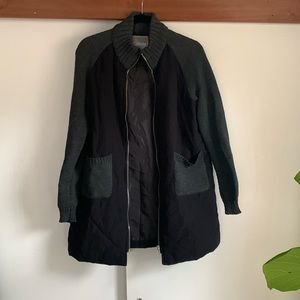 2Sable Long Sweater Quilted Jacket Combo Black abstract Charcoal size Small